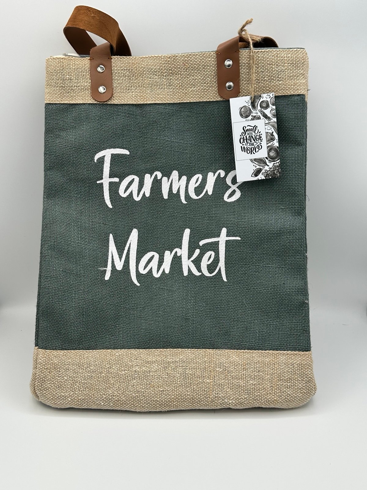 Farmers Market Jute Cotton Flat Bottom Tote Bag