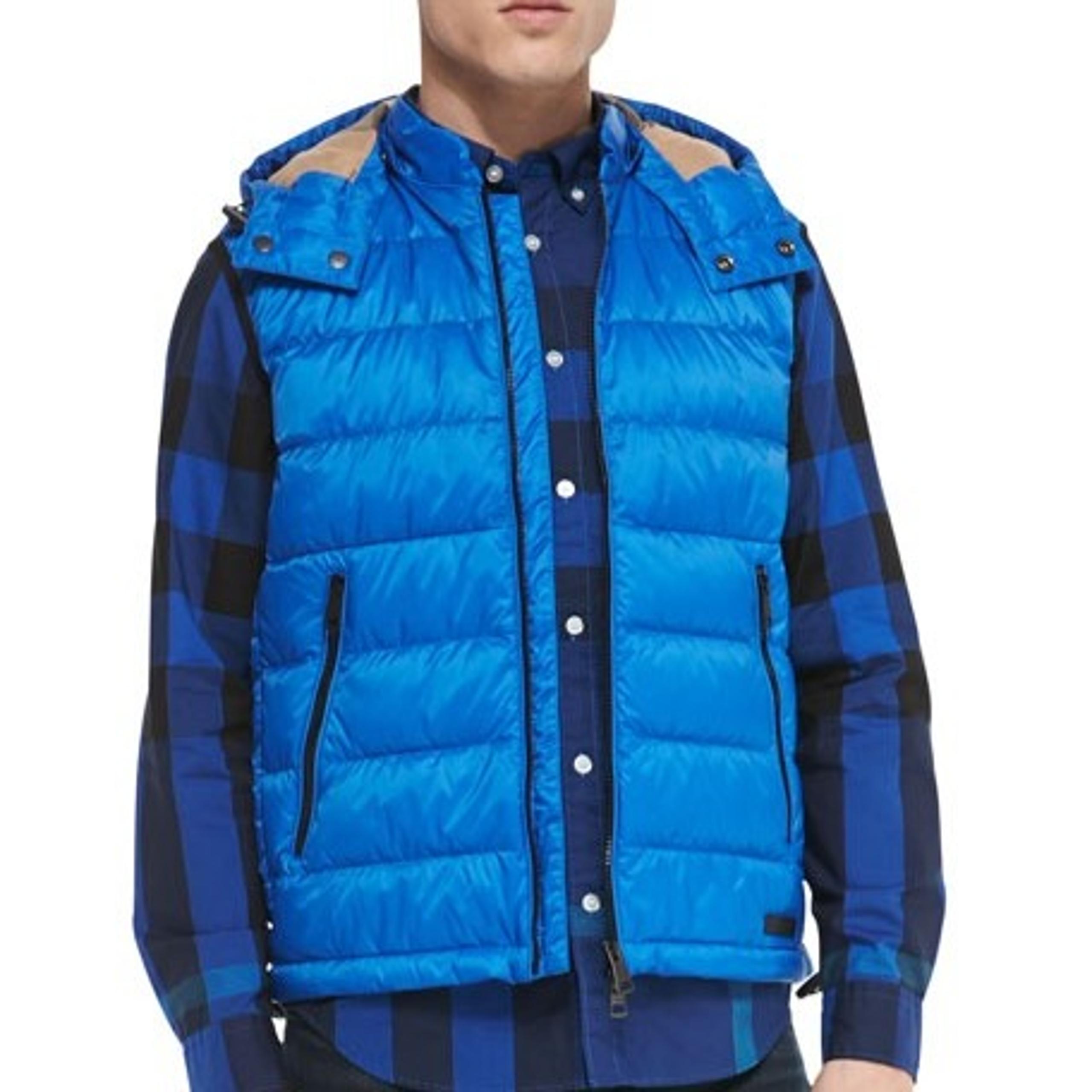 BURBERRY DOWN FILLED PUFFER VEST CHECK PLAID HOOD