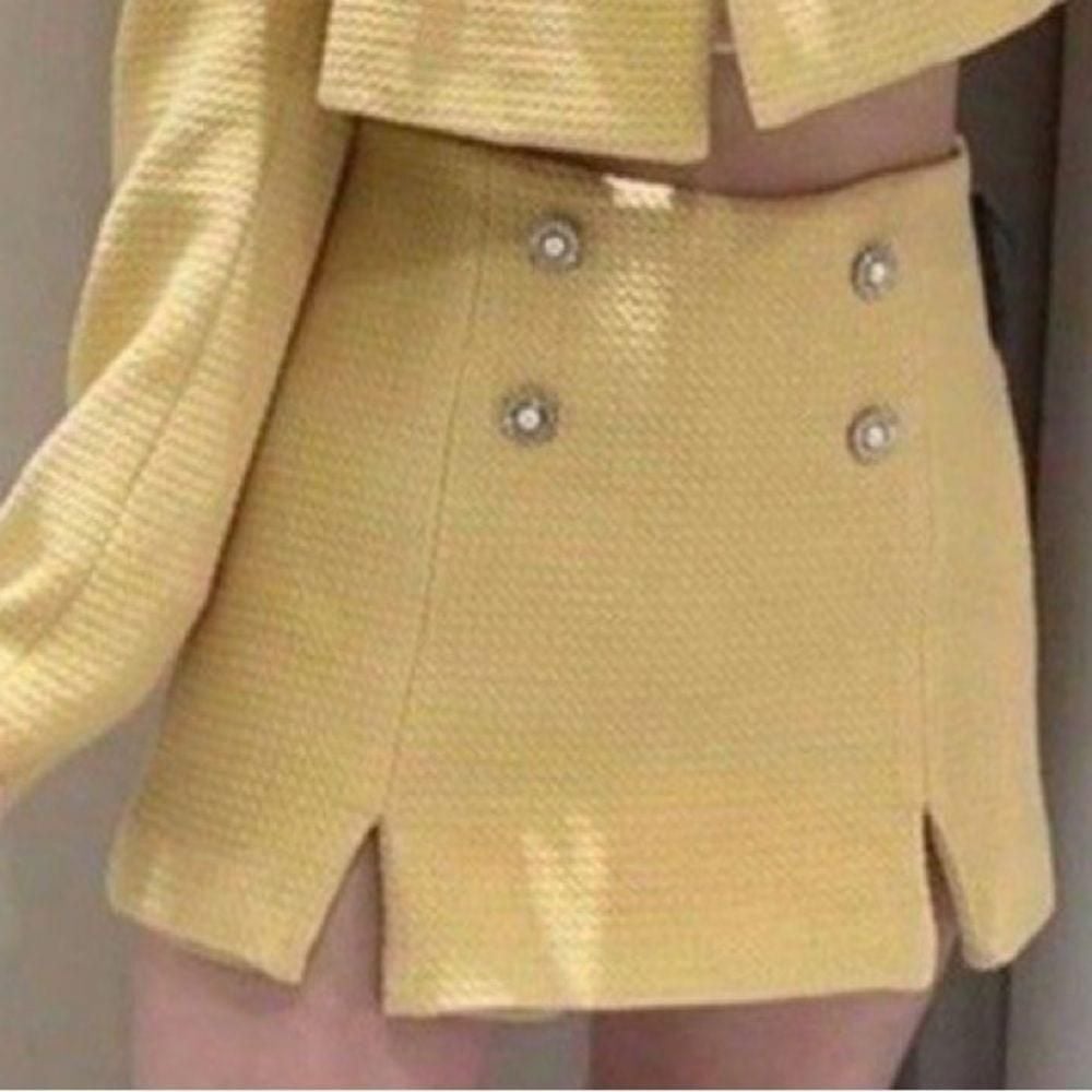 Zara tweed skort in yellow with crystal embellished buttons