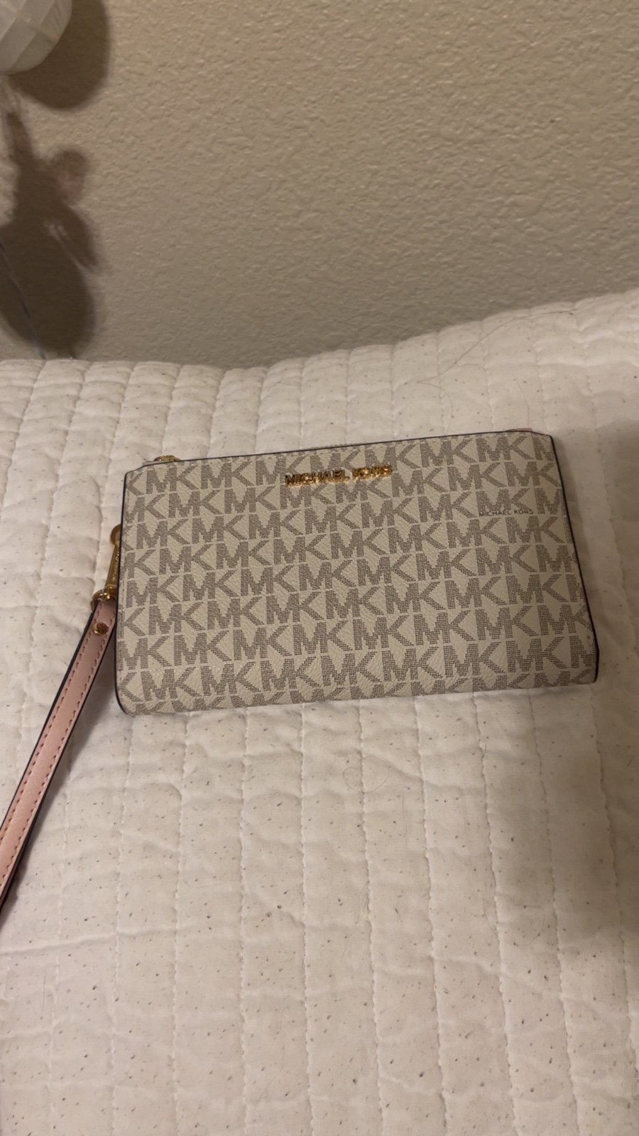 Michael Kors Pink and Beige Wristlet Wallet