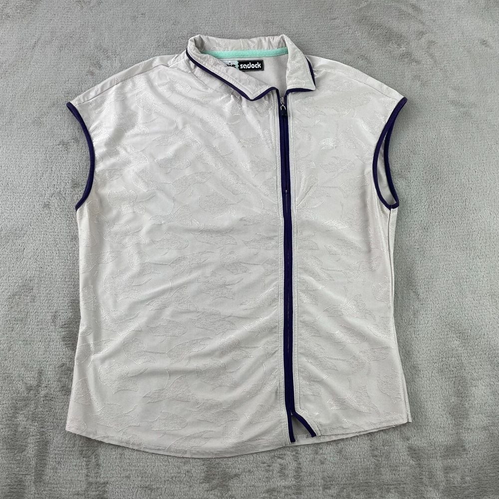 Jamie Sadock Sleeveless Top Women Medium Beige Floral Golf PikleBall Active Zip