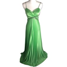 Masquerade Green Satin Pleated Sequined Jewel Formal Maxi Dress Size 7/8