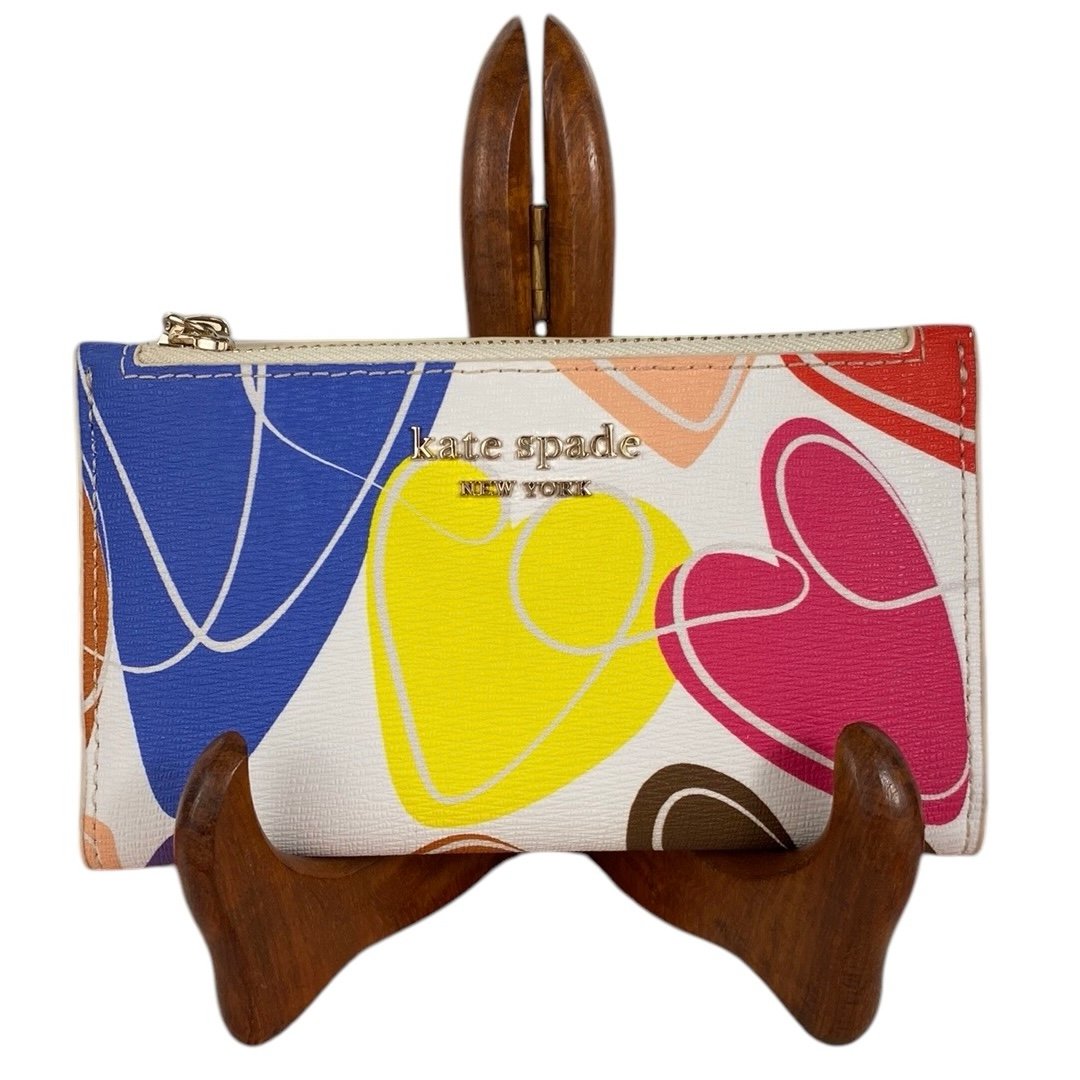 Kate Spade EUC Colorful Rainbow Hearts Printed Small Slim Bifold Wallet