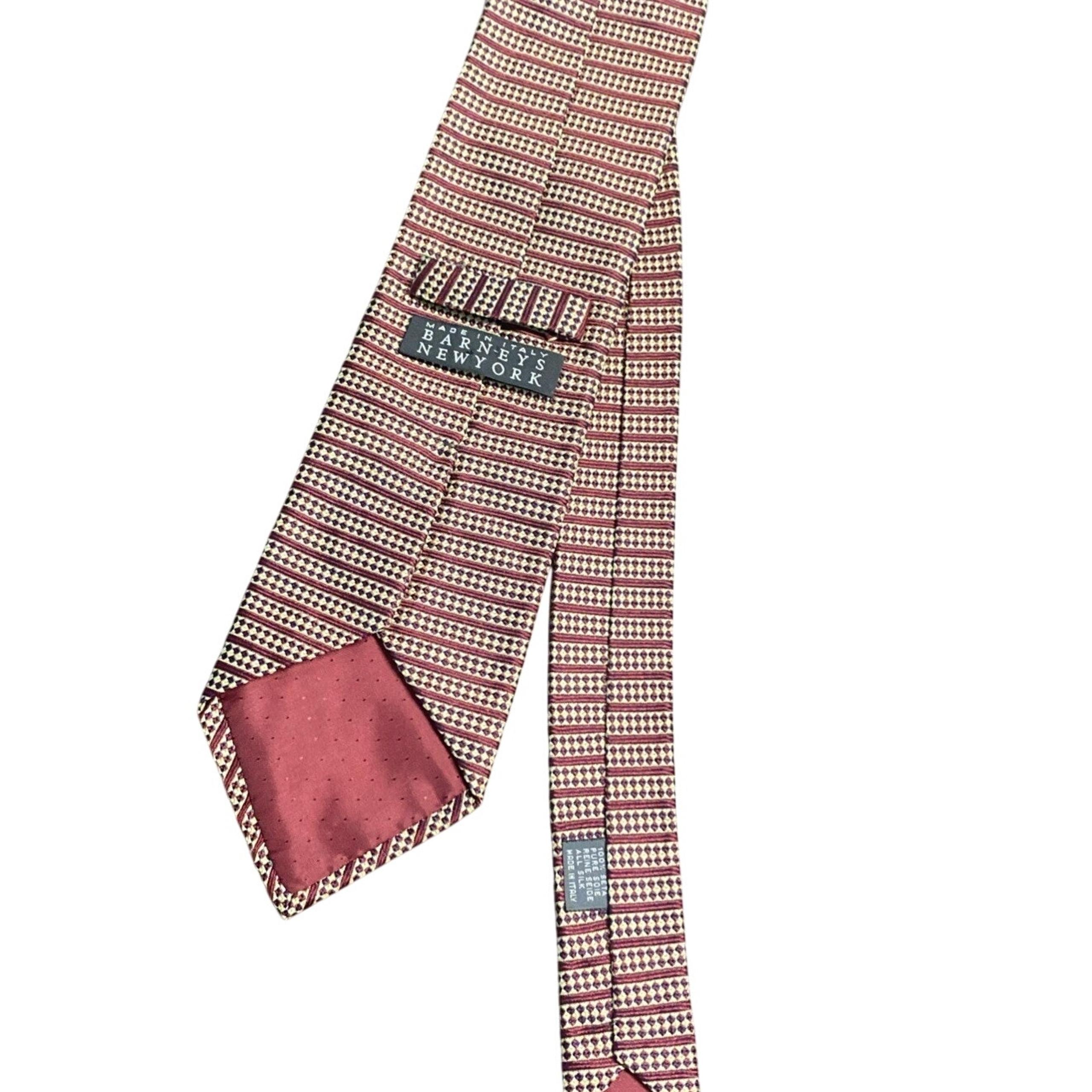 Barney's New York Men's Tie Handmade Silk In Italy Maroon Vintage Geometric