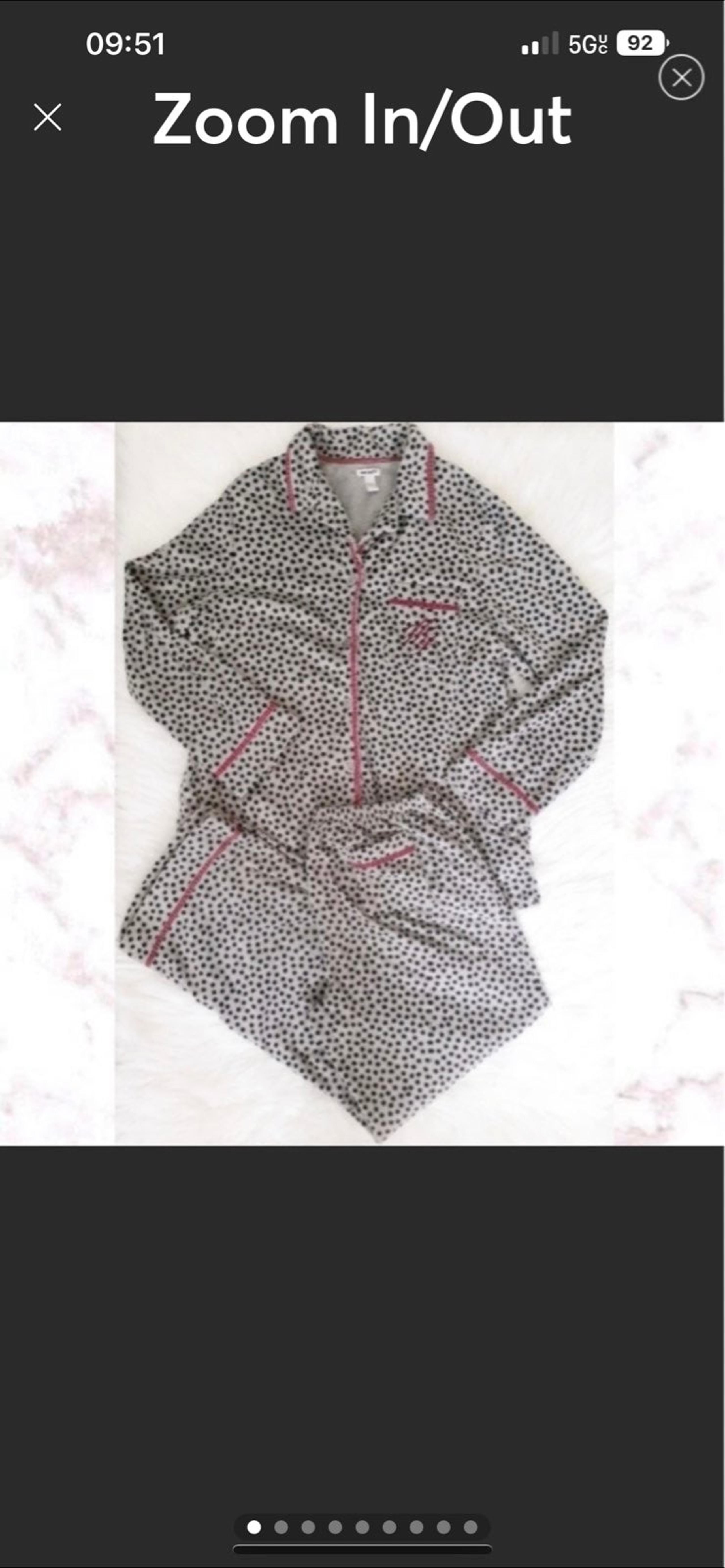 LARGE DKNY logo women’s pre-loved gray/black polka dot plush PJ’s.  Measurements