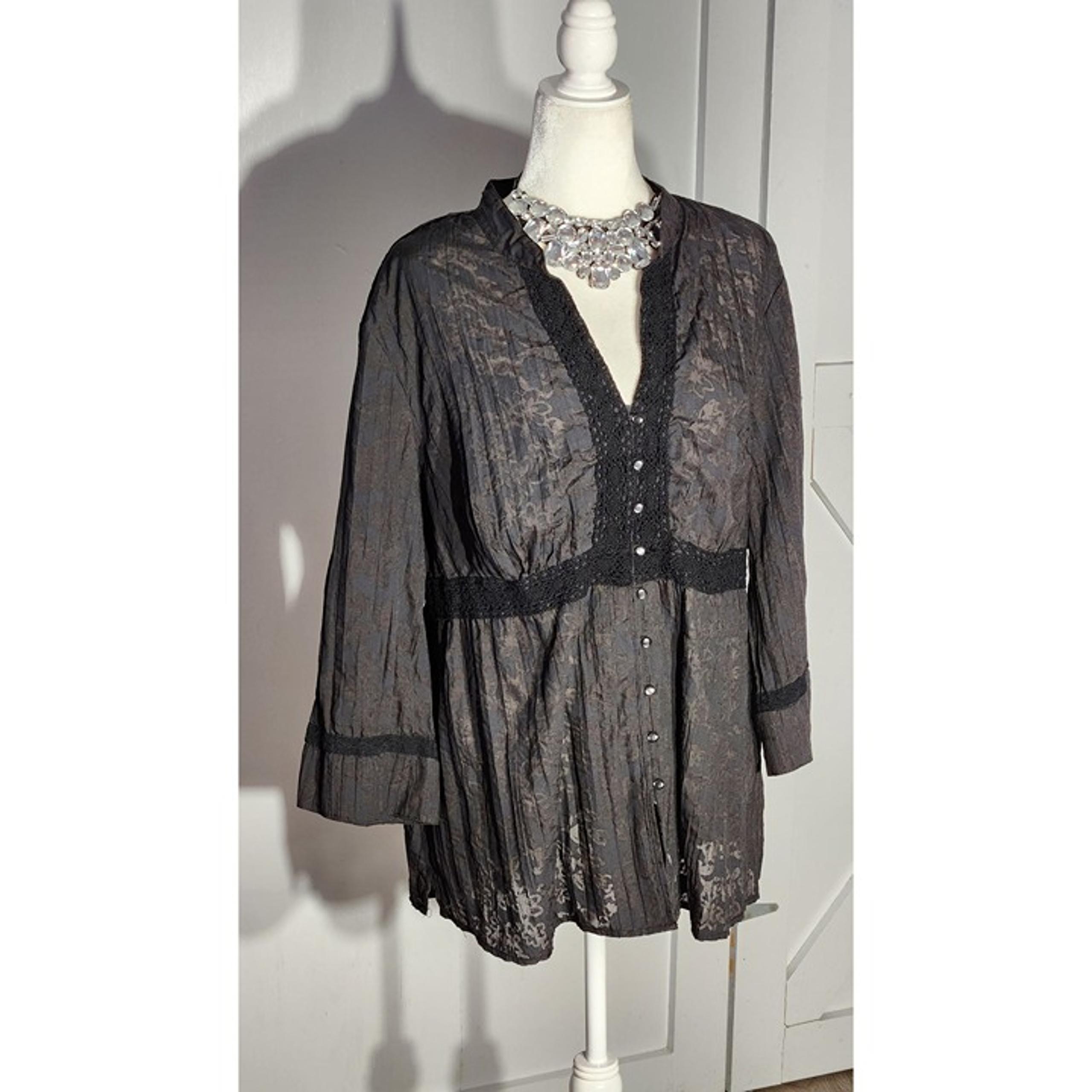 FADED GLORY TUNIC COLOR BLACK 3-4 SLEEVE POLY-COTTON  SIZE 3X(RUNS SMALL 2X)