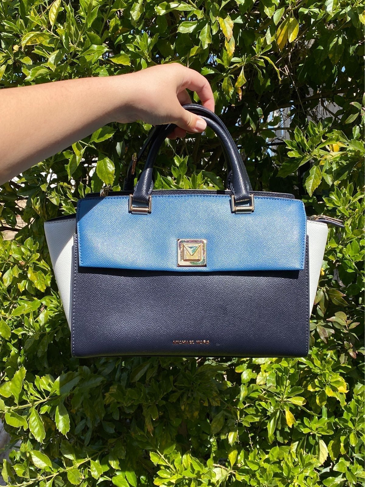 michael michael kors sylvia tricolor crossgrain leather top zip satchel
