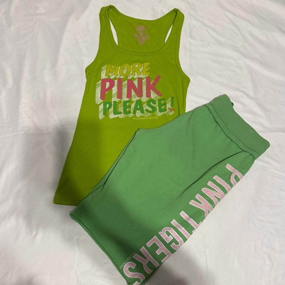 Y2K Vintage Pink Victoria Secret Tank top and Dad Shorts set