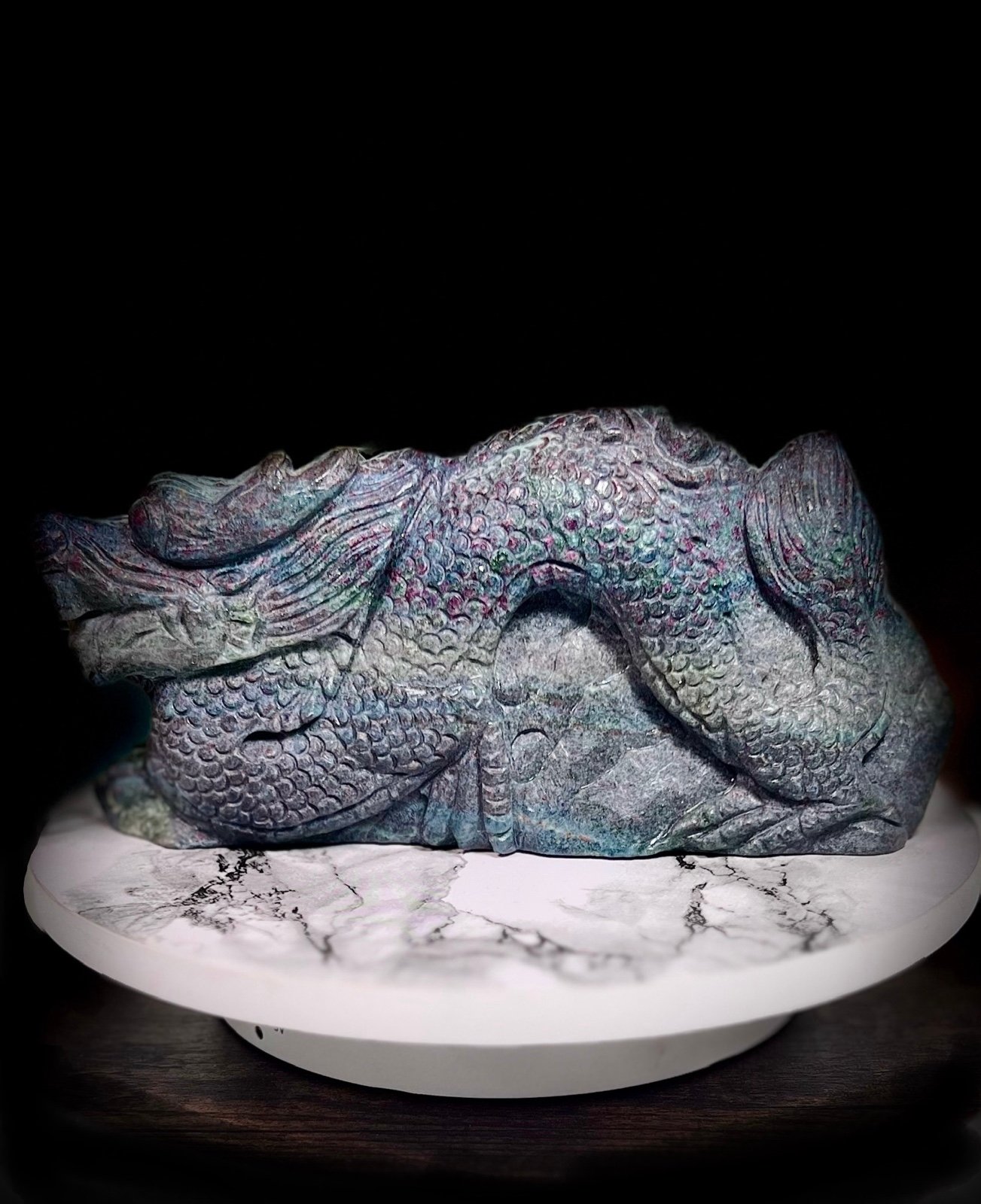 Ruby Kyanite Crystal Dragon Carving