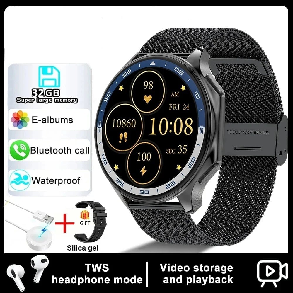 New Watch TWS Earphones Smart Watch 4G Memory Music Video 5.3 Bluetooth Call