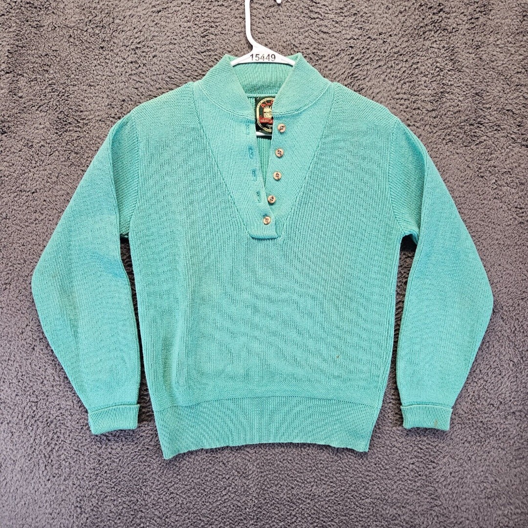 Alps Sweater Women Size Large Green Henley Pullover Knit Tops Vintage