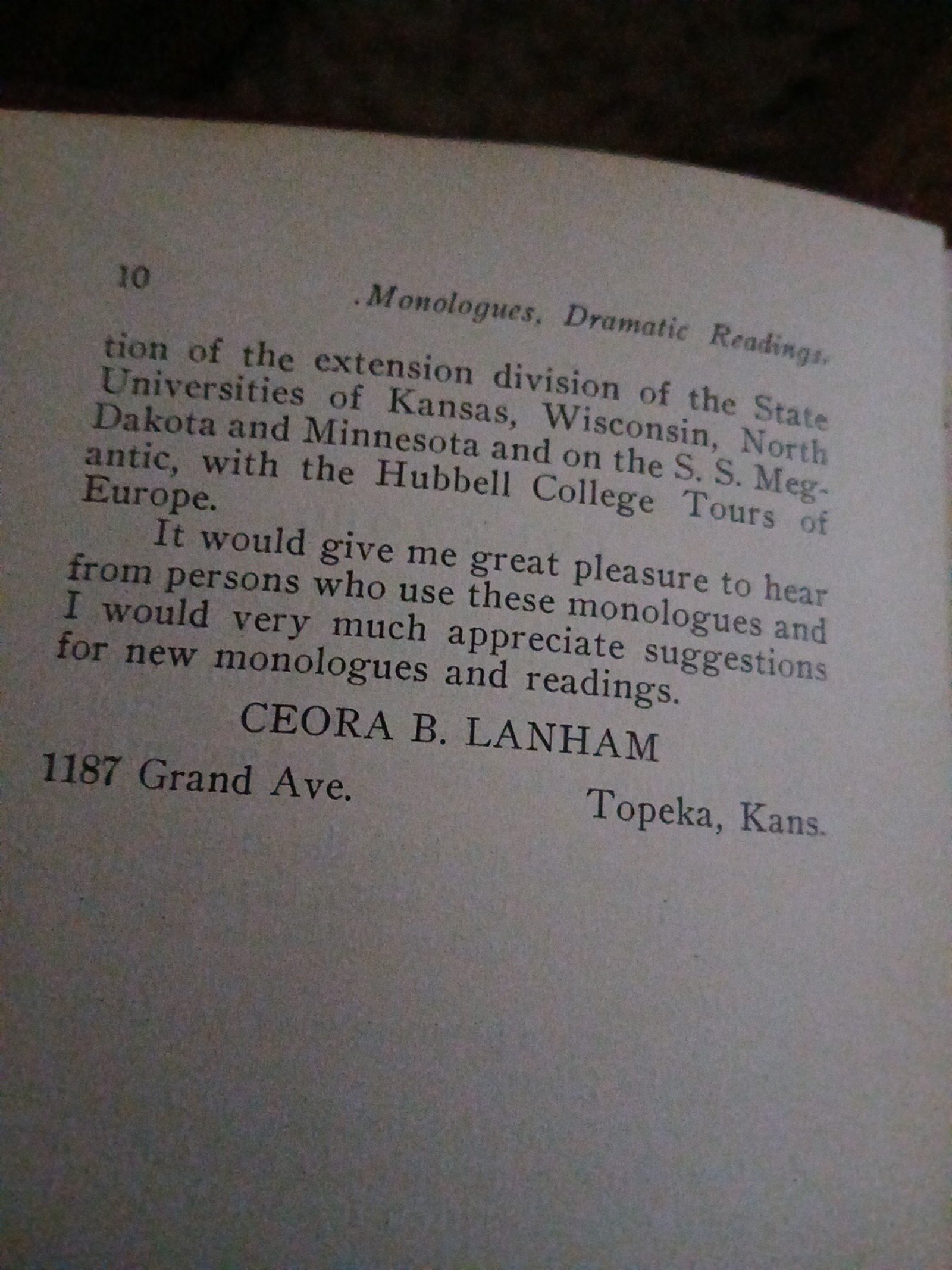Dramatic readings  c.1926 Monologues,  skits, and sketches by ceora lanham - detail