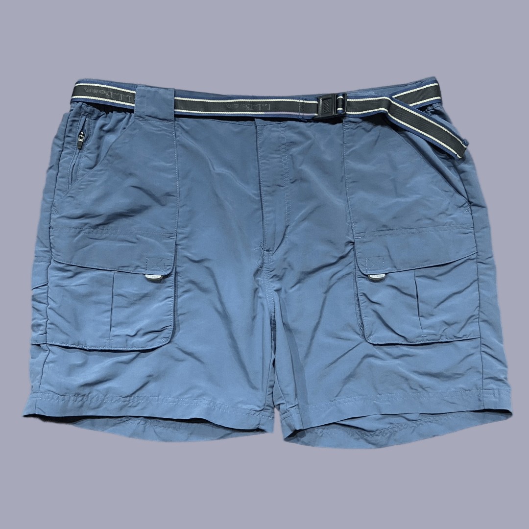 L.L. Bean Outdoors Machine Blue Cargo Utility Belted Nylon Shorts Men's Size XL