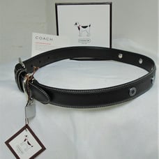 NEW COACH BLACK SMOOTH LEATHER GROMMETS SQUARE CHARM DOG PET COLLAR SIZE XL 8848