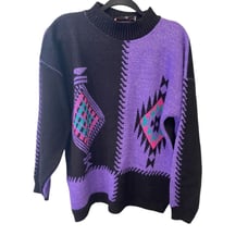 Threadneedle Street Knit Long Sleeve Women's Sweater Mock Neck Black Purple