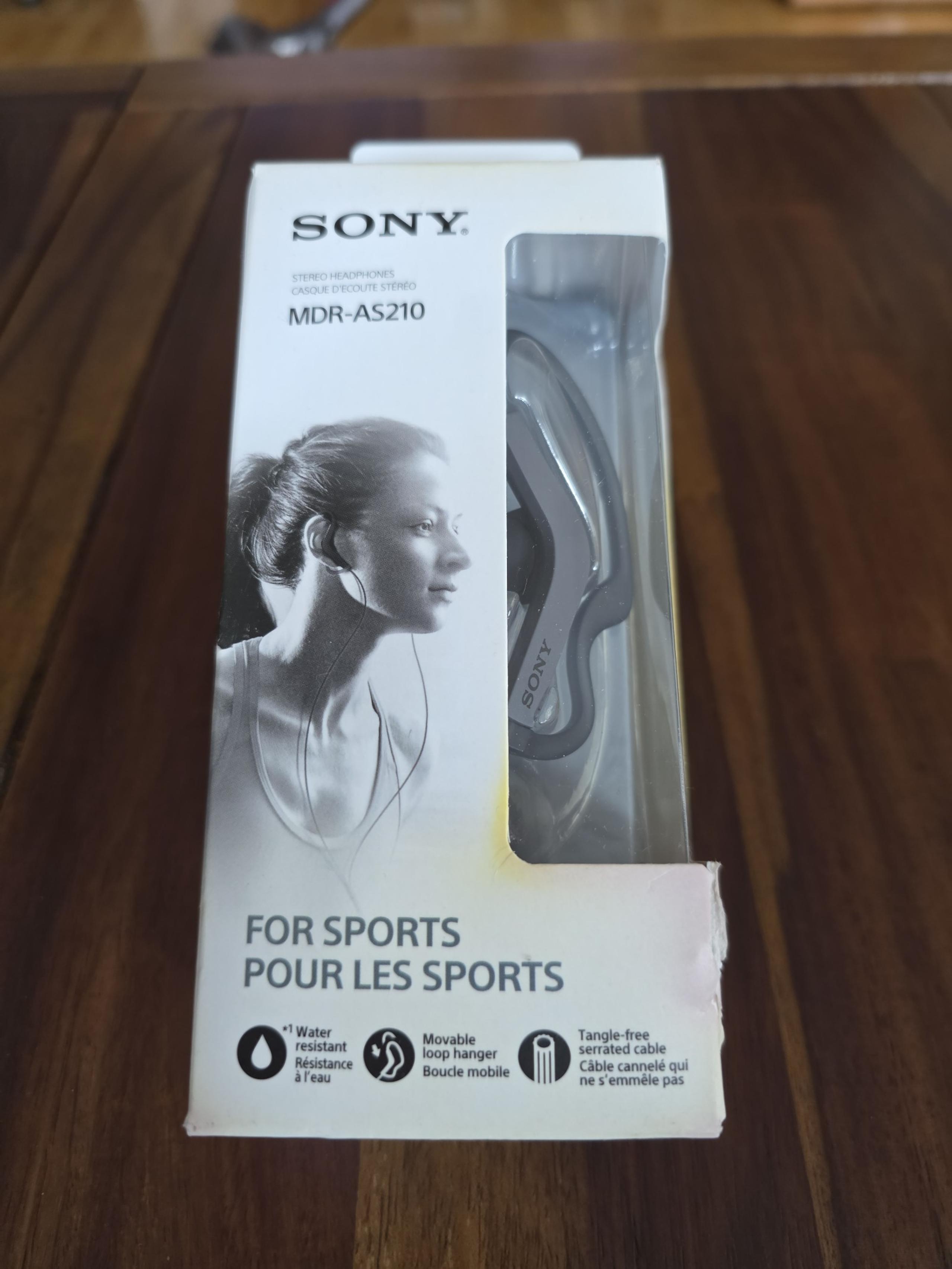 Brand New Sony MDR-AS210/B Corded In-Ear Headphones - Black