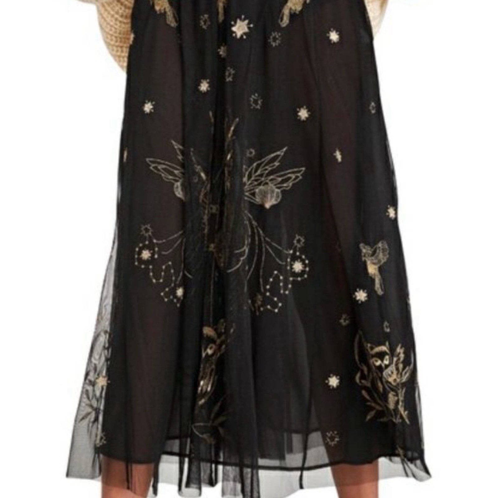 ZARA Long Embroidered Tulle Skirt