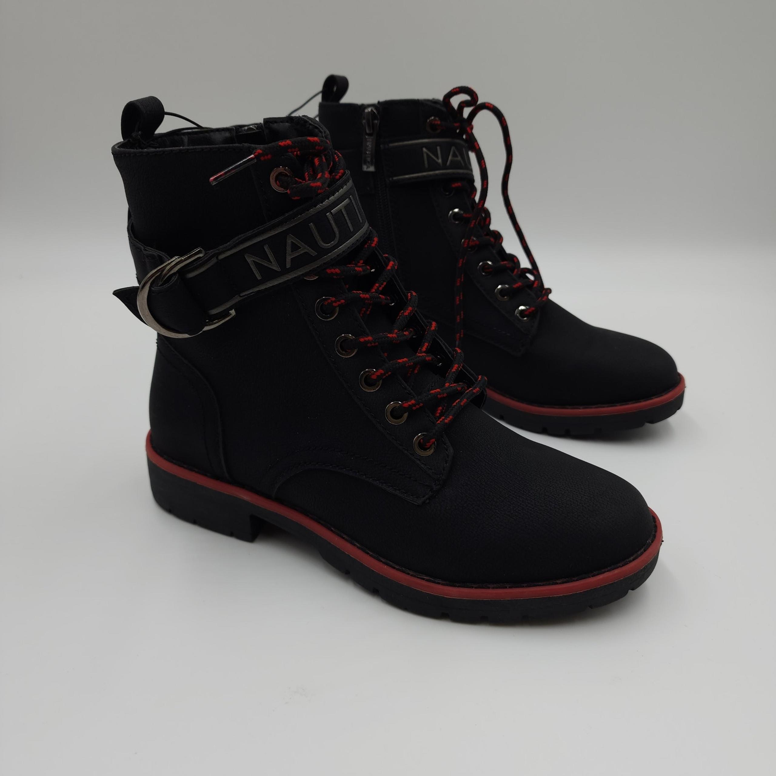 Nautica Acacia Red Black Combat Boots Size 5.5
