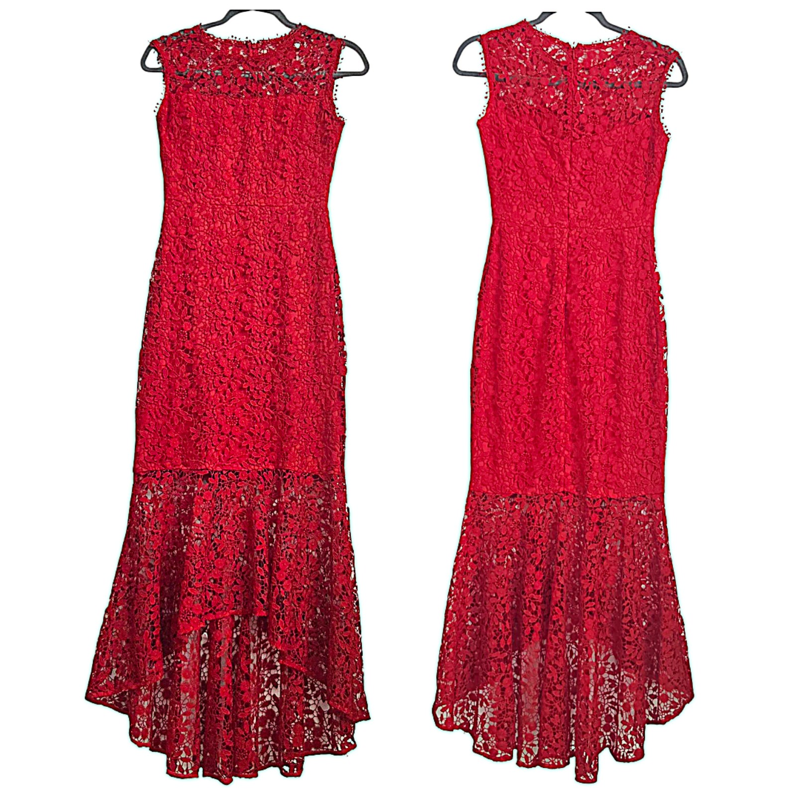 Shoshanna Midnight Elegant Red Lace Mermaid Asymmetrical Midi Dress Size 0