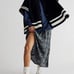 Free People Pep Rally Stripe Poncho Sweater Jacket Snaps Cobalt Black White