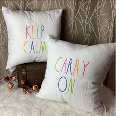 RAE DUNN FARMHOUSE HOME DECOR RAINBOW KEEP CALM INDOOR OUTDOOR DECOR PILLOW NEW