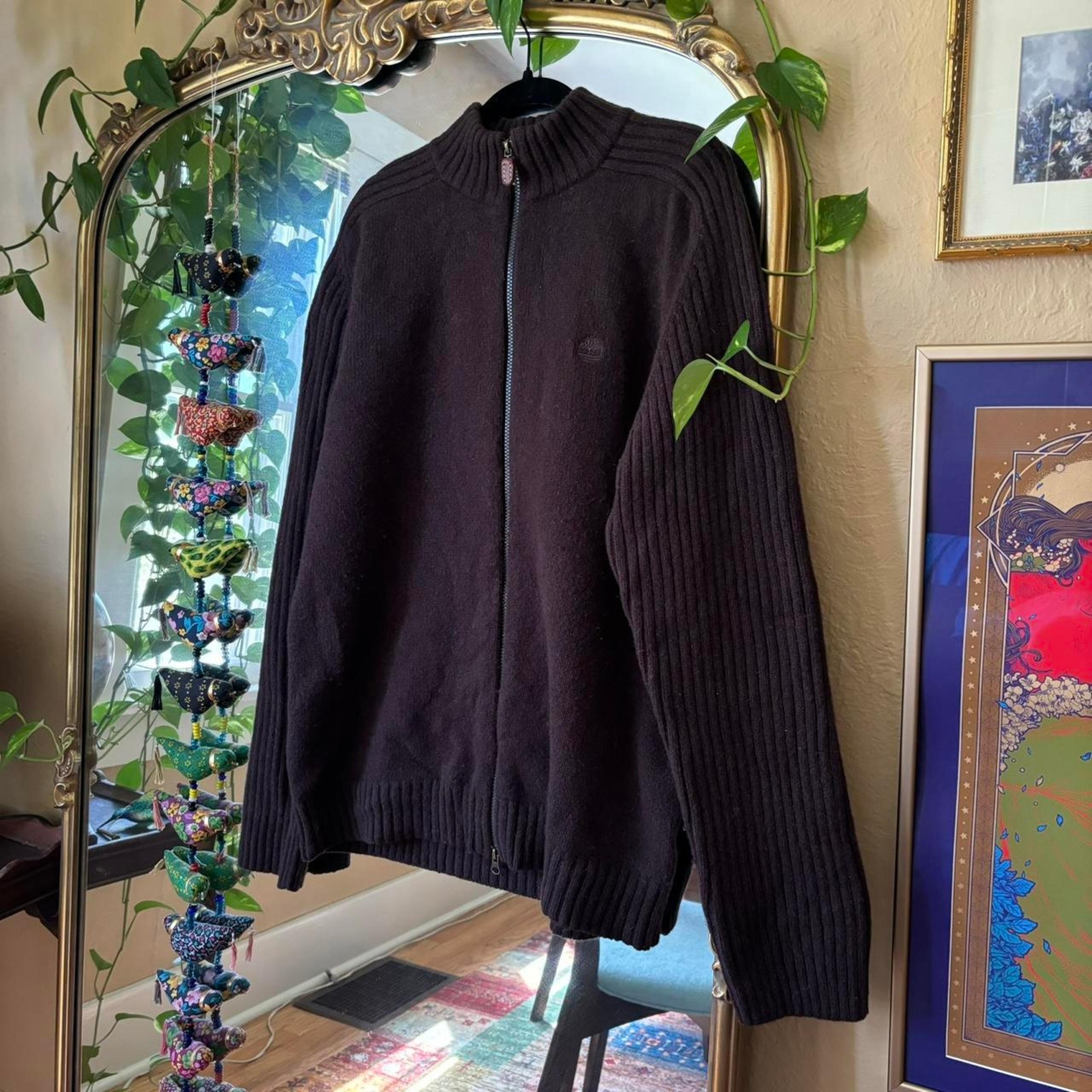 Timberland Brown Zip LambsWool Mock Neck Sweater XXL Knit Winter Fall Streetwear