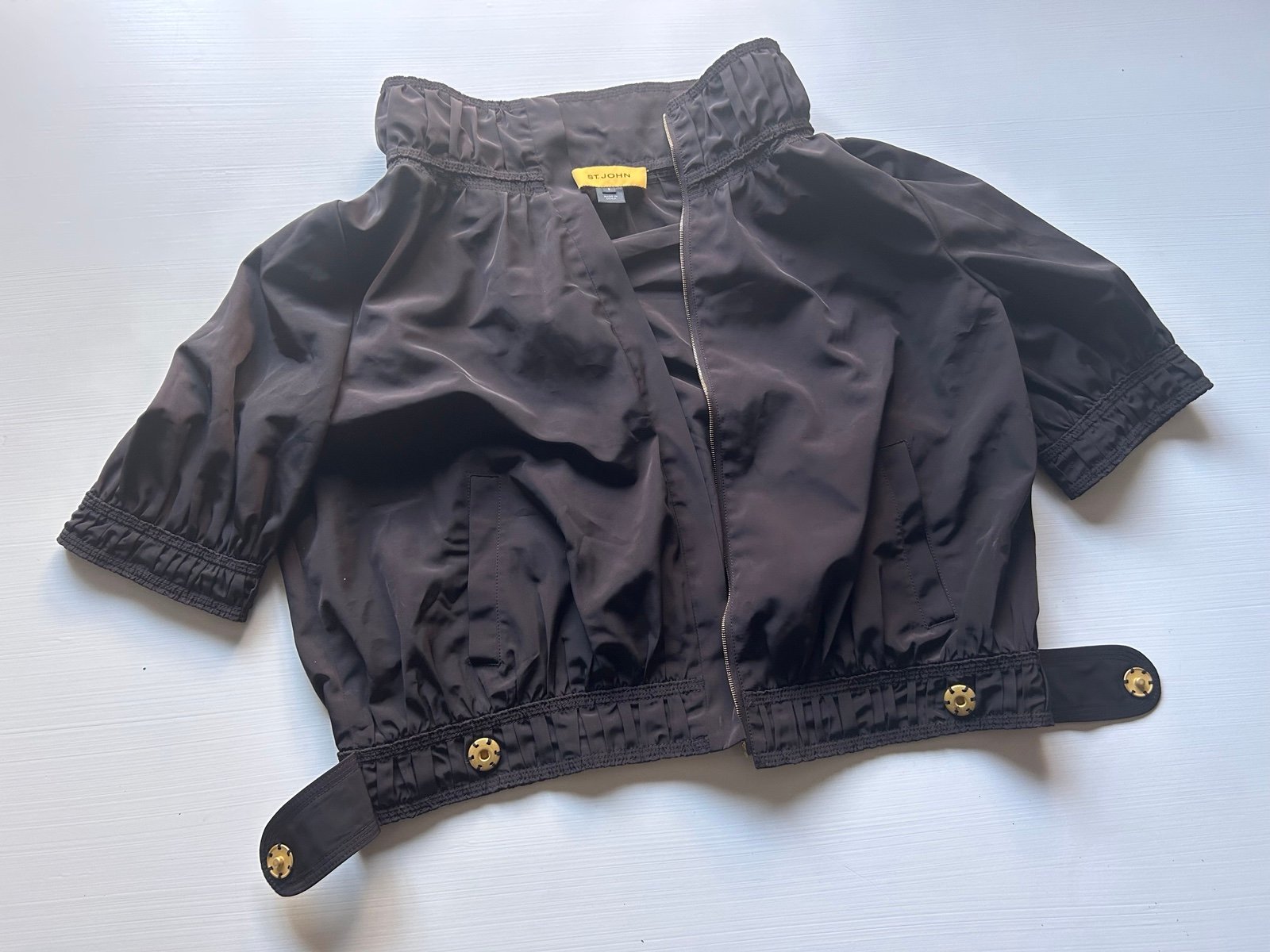 St. John Collection Luxury Full Zip Jacket Dark Brown Short Sleeve Size Small L