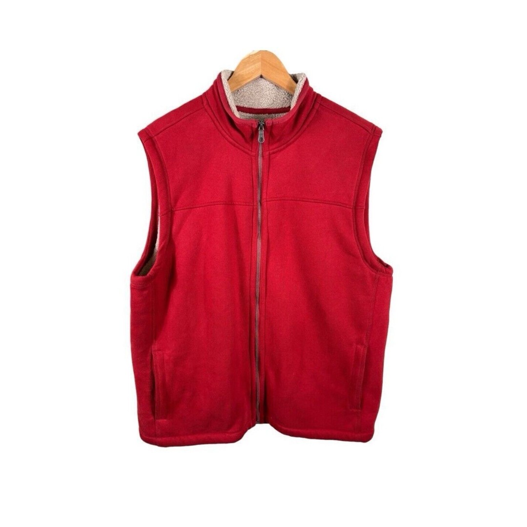 GH Bass Earth Size Large Red Mens Faux Fur Sherpa Fleece Full Zip Vest Jacket