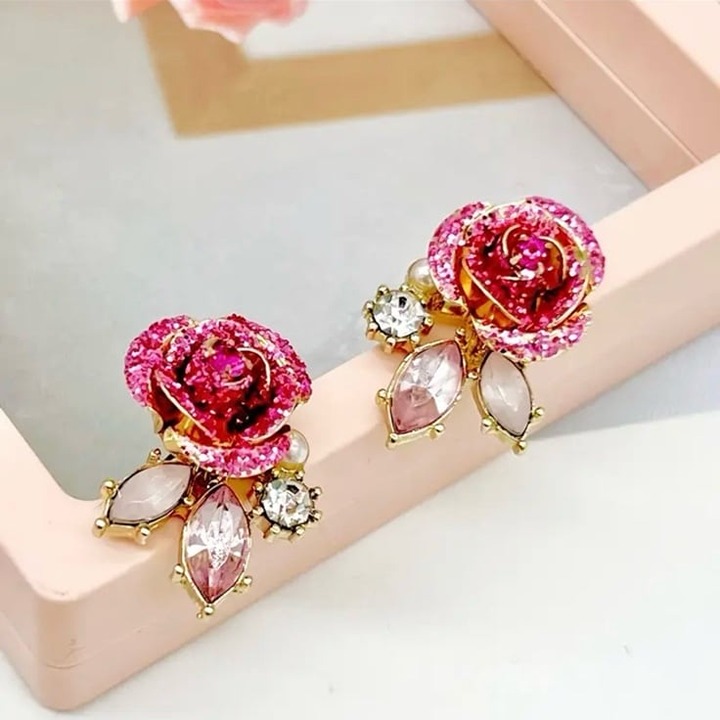 Earrings Rose And Crystal Stud Earrings