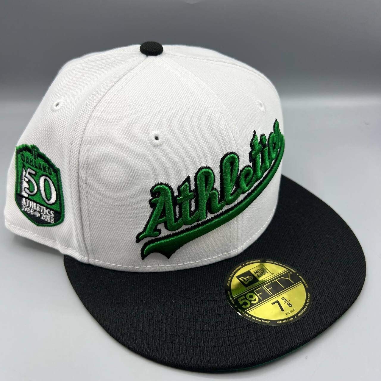 Oakland Athletics Hat Men 7 5/8 White Green 59Fifty New Era Fitted Cap