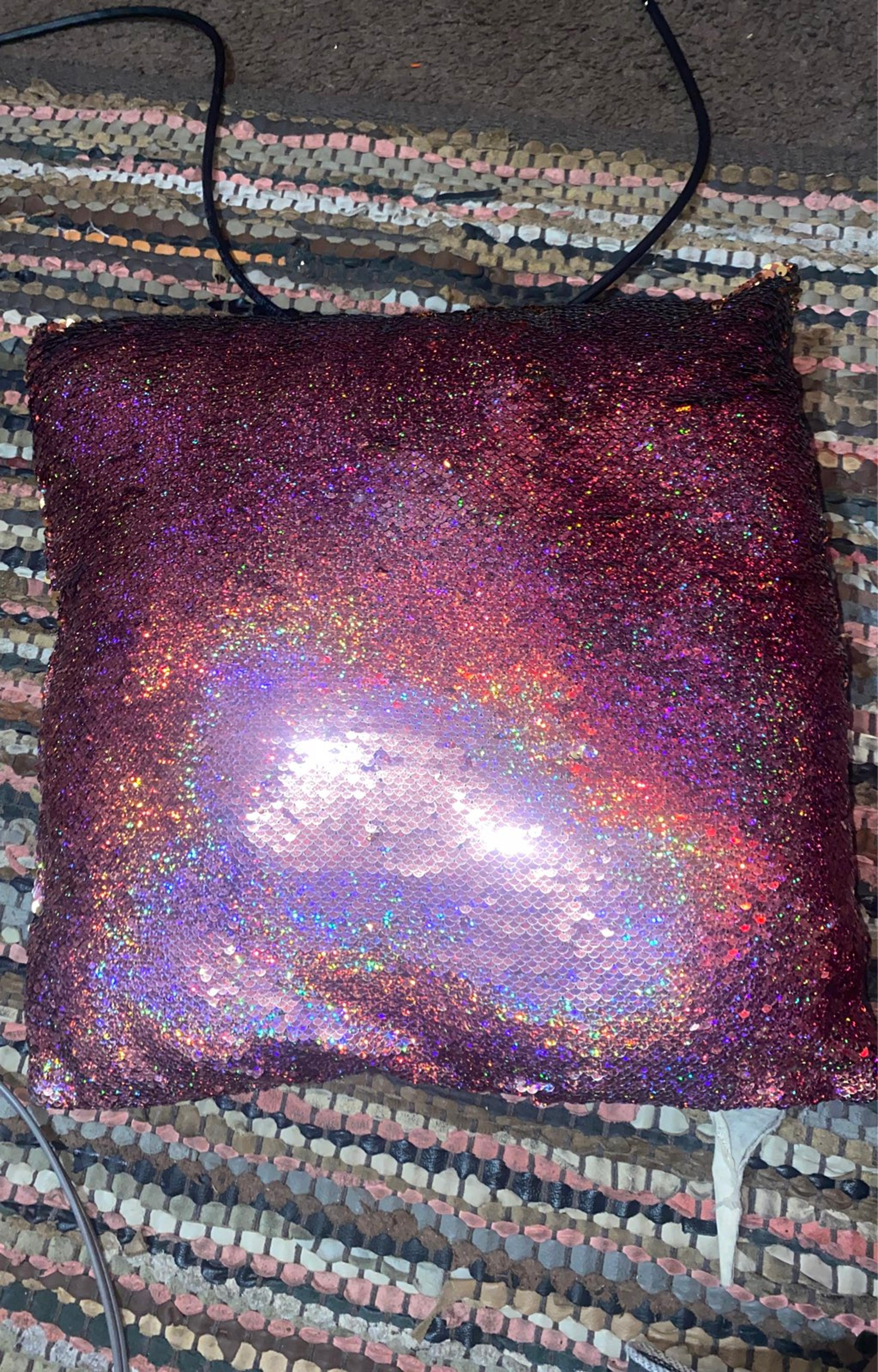 Pink gold sequin pillow