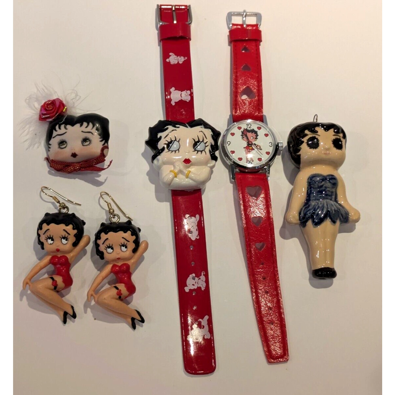 Vintage Betty Boop Jewelry Lot Watches Earrings Brooch and