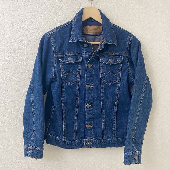 Wrangler Western Jean Jacket Boys Size Large Blue Lined Denim Button Front