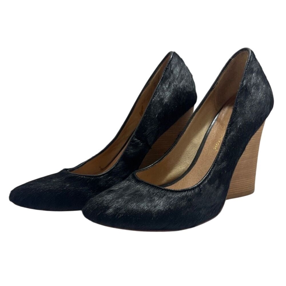 Matt Bernson Black Pony Hair Textured Wedge Heels Party New Years Christmas 6.5