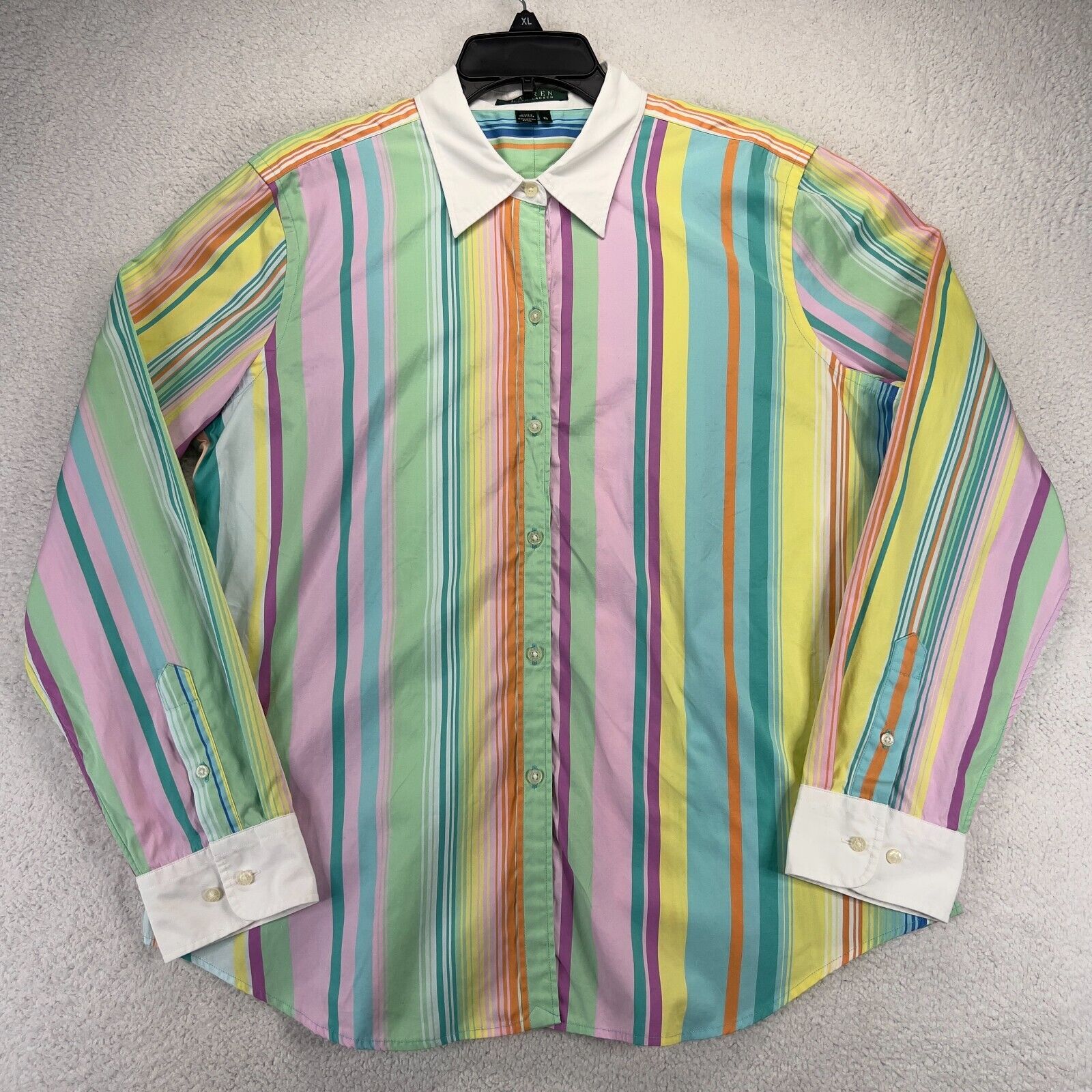 Lauren Ralph Lauren Button Down Shirt Womens XL Colorful Stripe Long Sleeve 90s