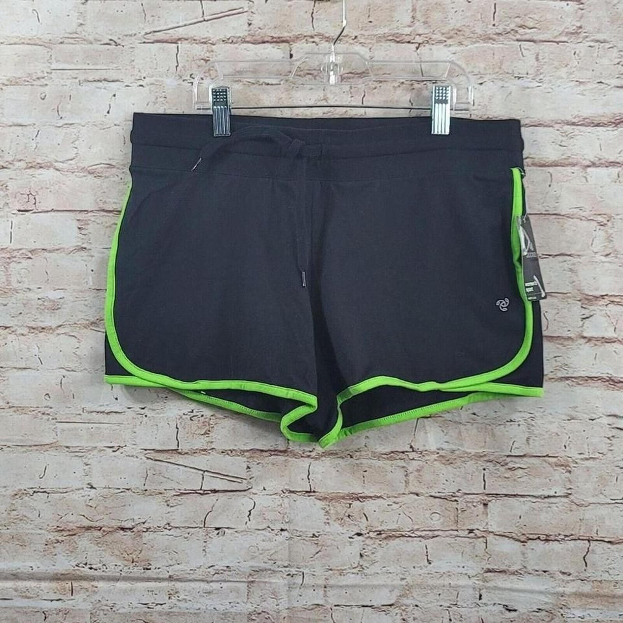 Jockey Women Shorts Medium Black with Green Trim Sport Athletic Yoga Gym JK7540