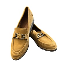 Donald Pliner Womens 10M Suede Camel HELIO Loafers Platform Shoes 197 Designer