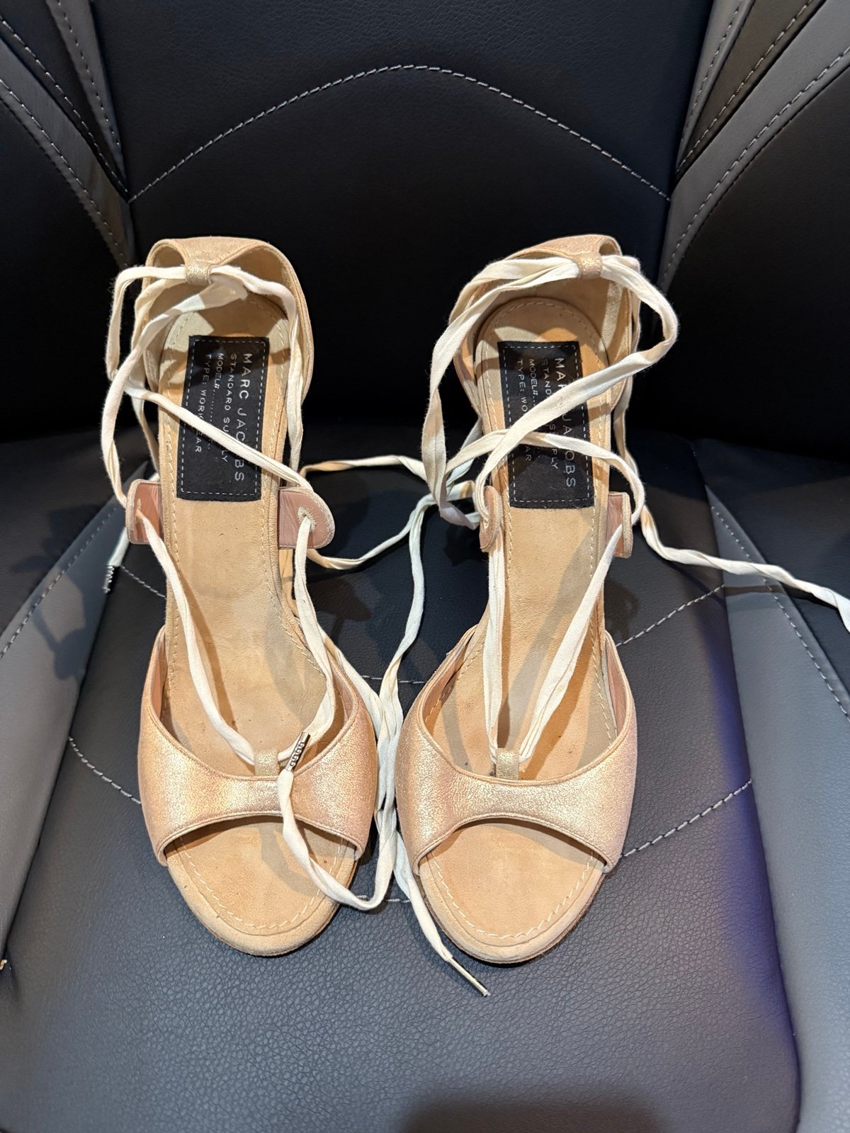 Marc Jacob’s Gold and Bronze leather ankle tie heels
