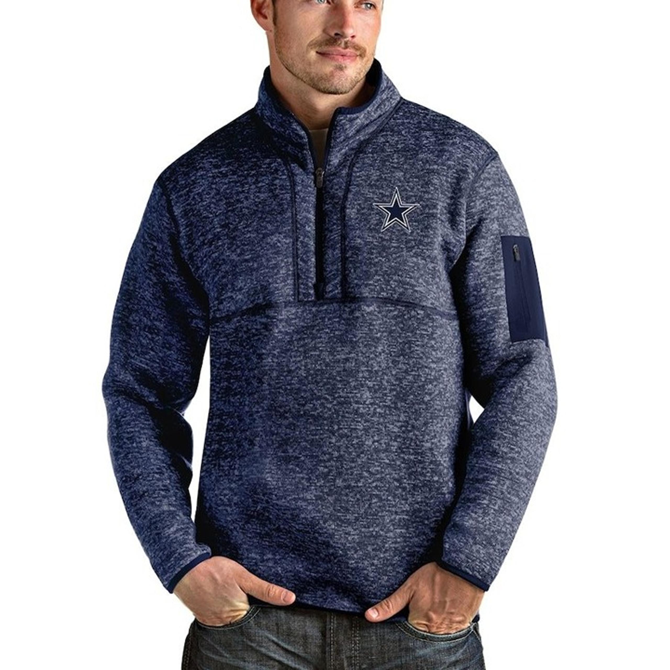 Dallas Cowboys Antigua Heathered Navy Fortune 1/4 Zip Pullover Jacket Men's XL