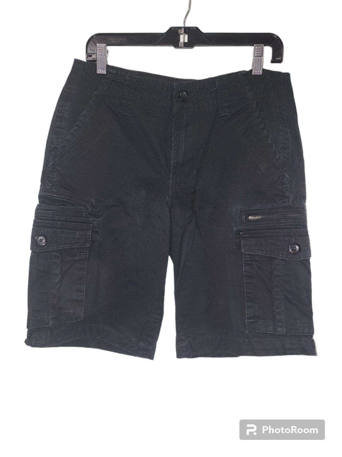 Guess Casual Black Cargo Shorts for Men Solid Color Sweat Shorts with Zipper