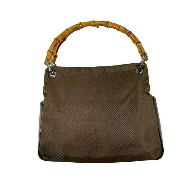 Gucci Authentic Bamboo Top Handle w serial # Brown-Green Nylon Handbag