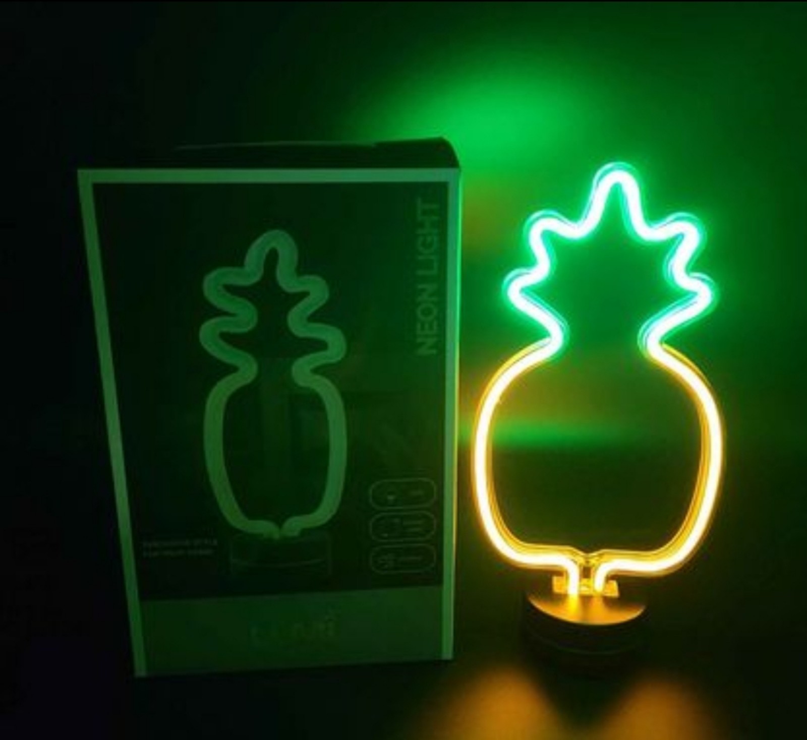 Pineapple Neon LED Double Sided Lighted Sign with Battery Base