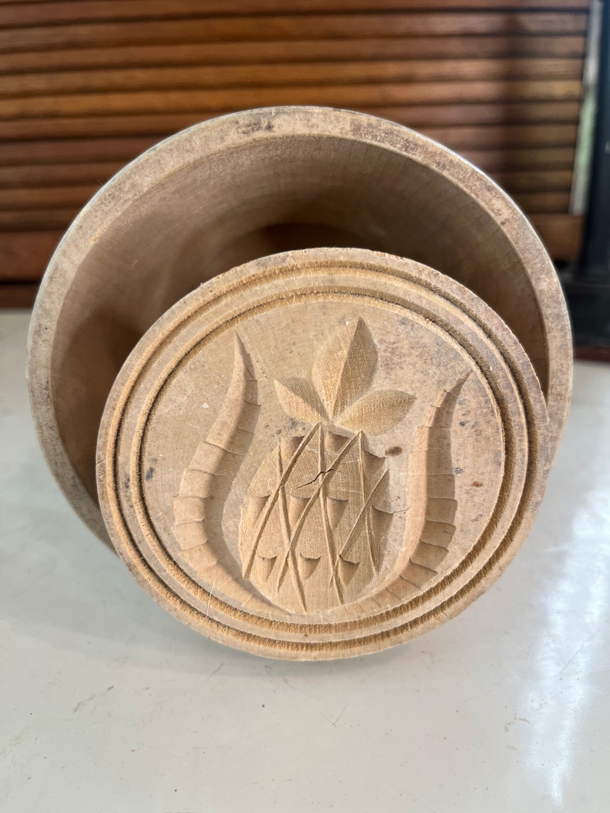antique primitive wood, butter press, stamp, pineapple