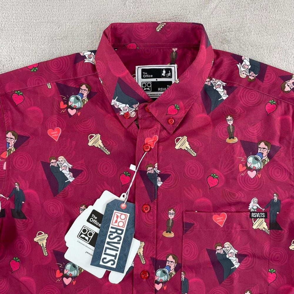 RSVLTS x The Office Heartbeets Valentines Day 2 Shirt Men Medium Red NWT