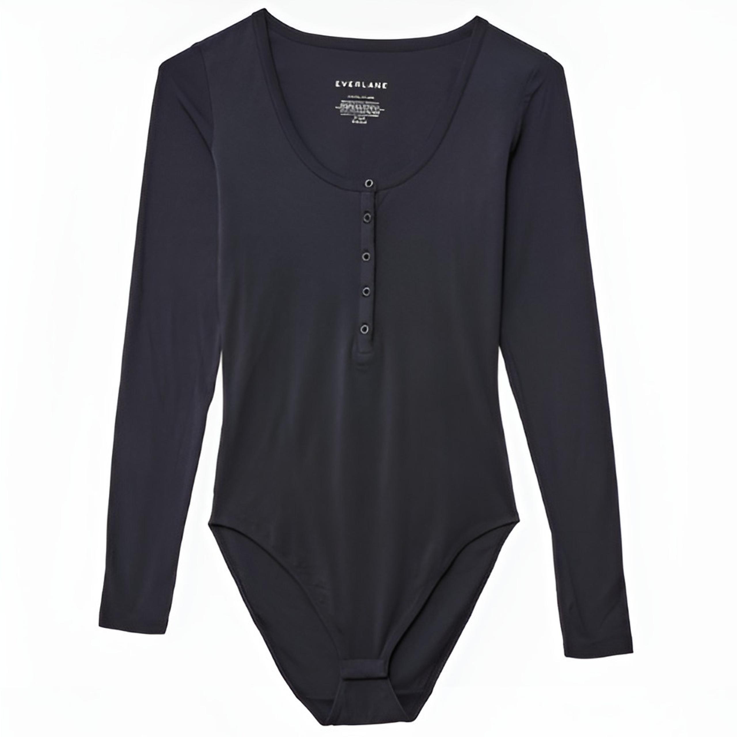 Everlane Womens Balletcore Pima Cotton Scoop Neck Long Sleeve Henley Bodysuit S