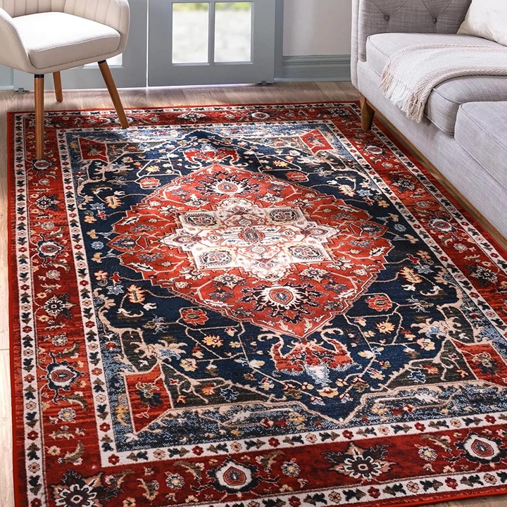Area Rug 4x6, Boho Vintage Washable Bedroom Rug, Soft Accent Rugs
