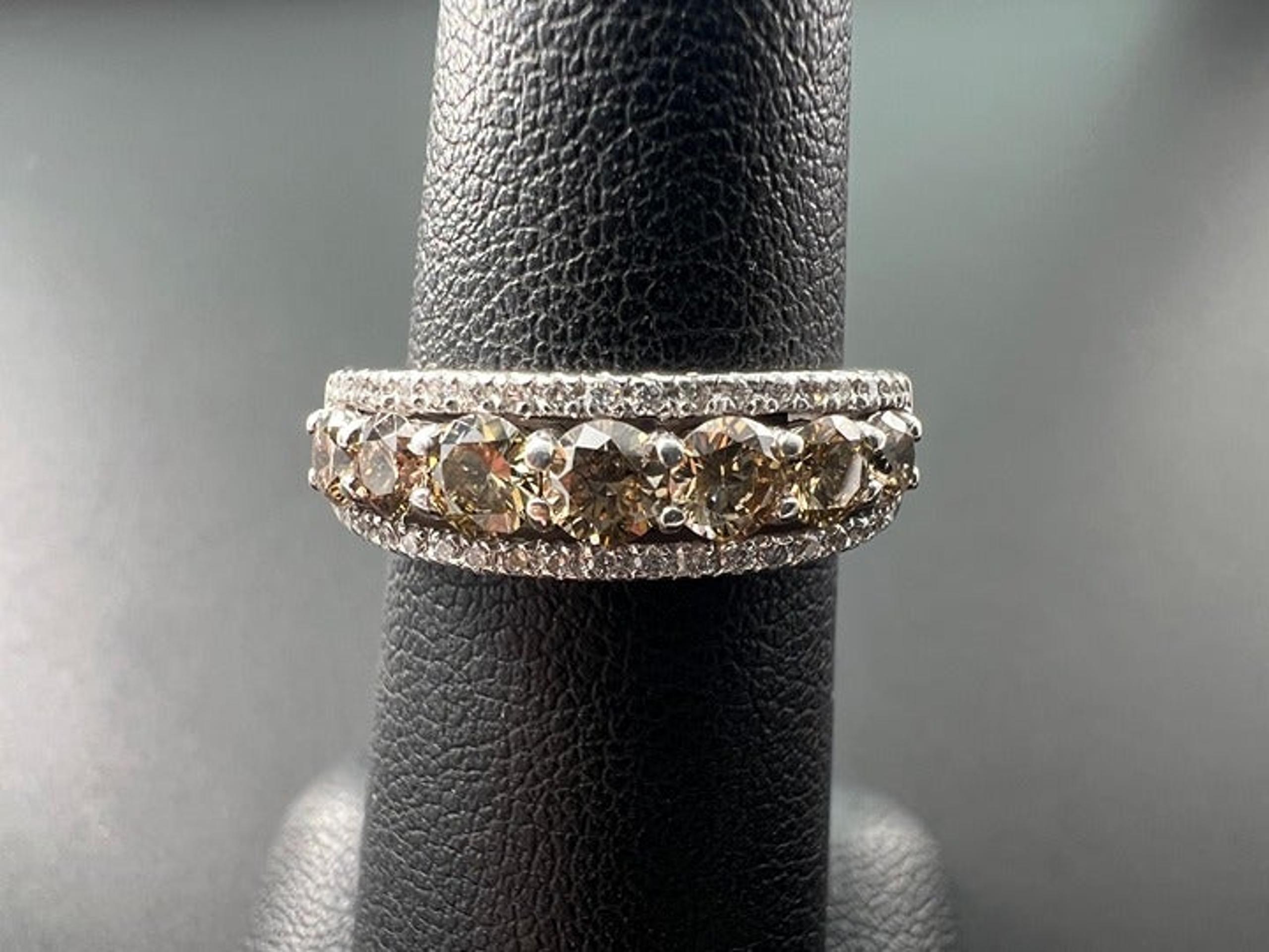 LEVIAN 14K WG WHITE GOLD CHOCOLATE WHITE 1TCW ROUND DIAMOND BAND RING SZ 5.75
