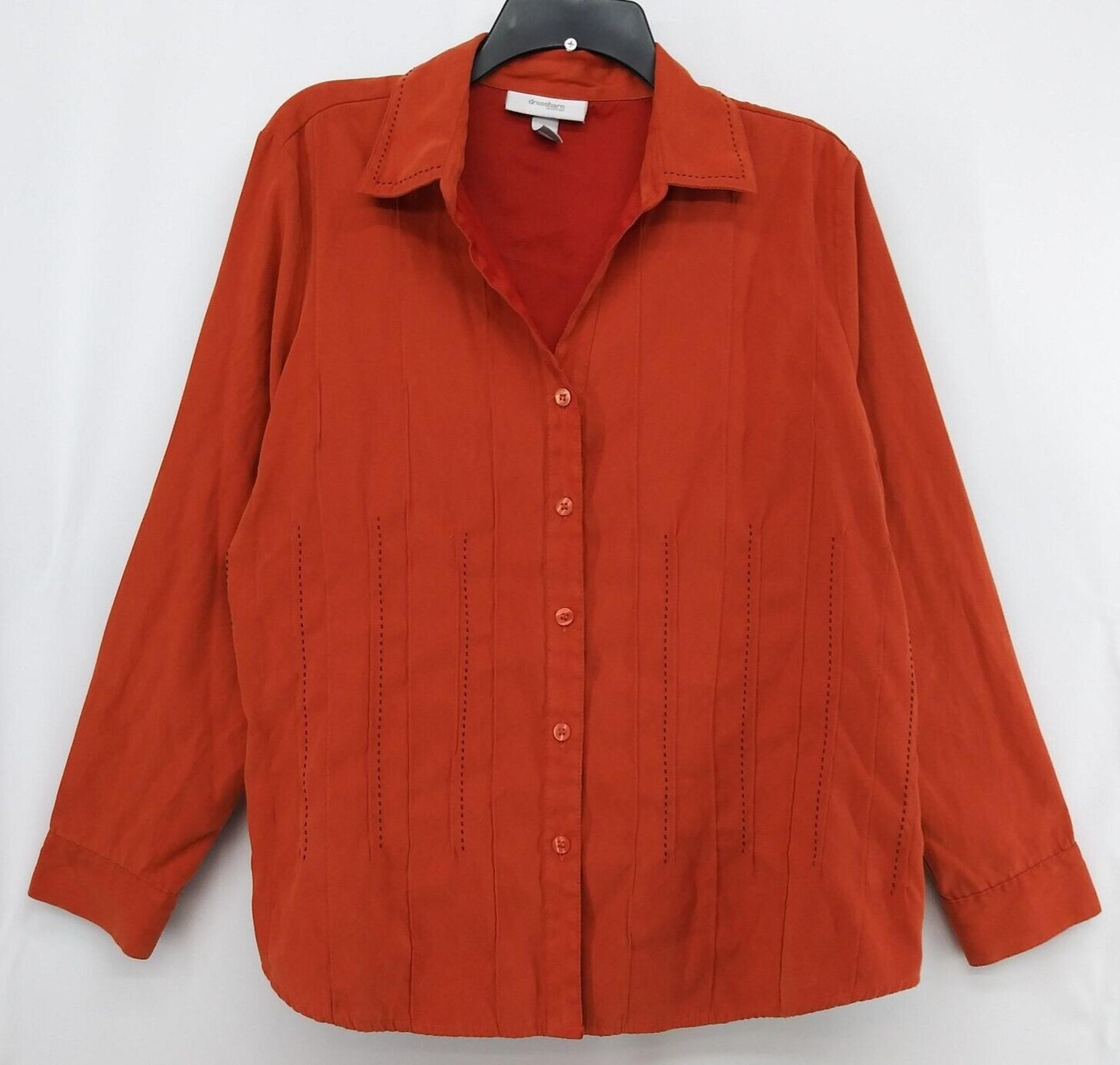 Dressbarn Shirt Women Size 14/16W Orange Long Sleeve Button Up Faux Suede Blouse