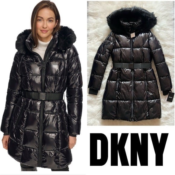 New! DKNY Glossy Puffer Jacket Coat