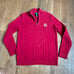 Womens Lauren Ralph Lauren 1/2 Zip Cable Knit Sweater Red Gold Emblem sz S